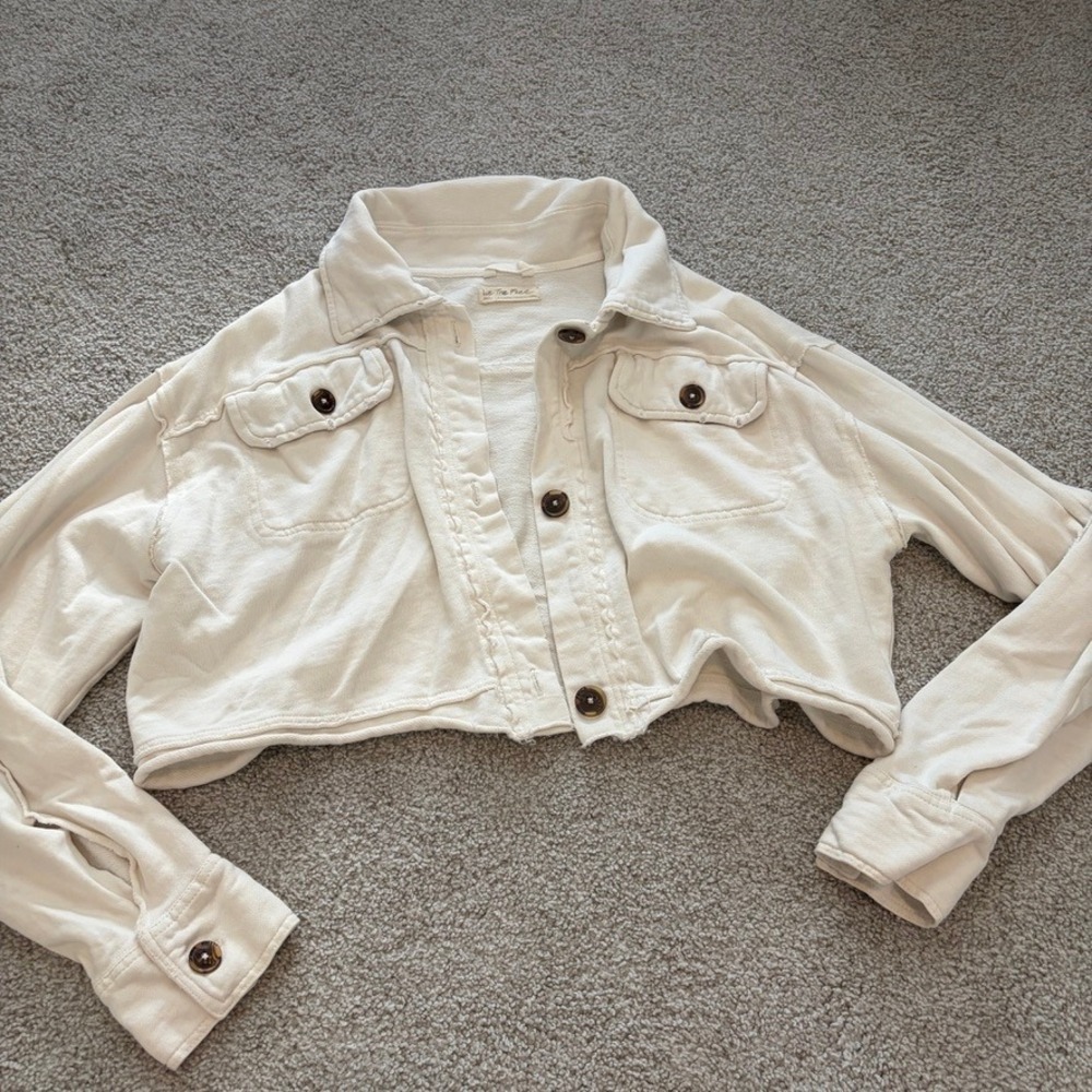 Free People Saturday Cropped Shirt Jacket Womens S Cream Beach Relaxed Indie